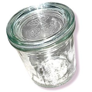 Rare vintage clear glass strawberry jam jar with lid